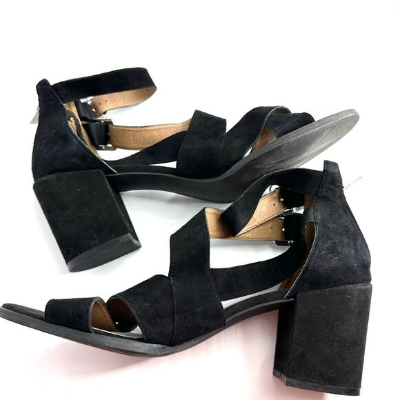 BP Nordstrom Black Suede Leather Strappy Buckle Zipper Back Open Toe Sandal 10 - Picture 3 of 7